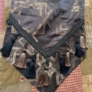 Elegant Blue and Gold Table‎ Runner with Tassels 71” long NEW